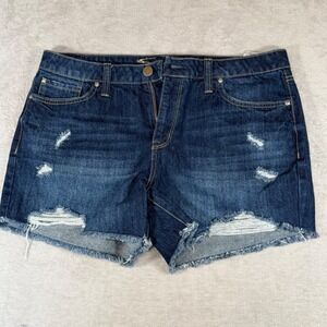 Seven7 Jeans Women Distressed Frayed Hem Denim Shorts Size 12 Dark Wash